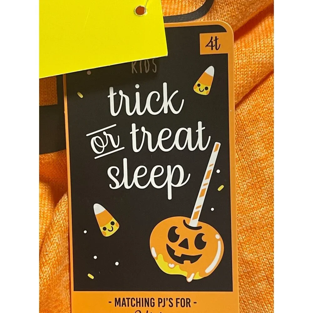 Trick Or Treat Sleep Kids Pajama Set 4T Pumpkin Top & Plaid Pants Orange/Black